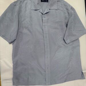 Milano Bay Men’s Short Sleeve Button Up Shirt Blue Leaf Pattern Size S
